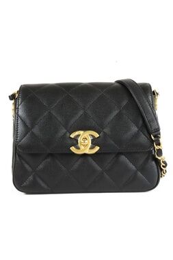 Chanel Mini Flap Black Gold Caviar Leather Quilted Chain Shoulder Bag